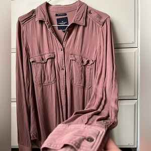 American Eagle Maroon Red Boyfriend Fit Button Down Shirt Flannel Soft & Sexy